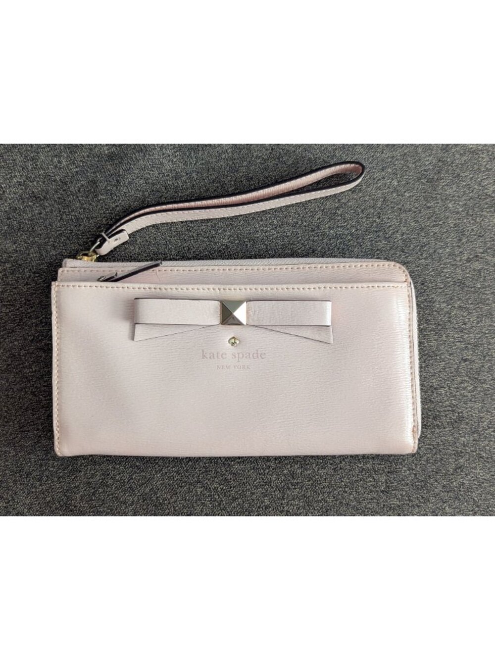 Kate Spade Pink Leather Bow Wristlet Wallet With Multiple Card Slots & Zip Compa
